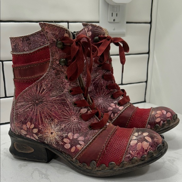 Rovers Stiefeletten Rosa/Mehrfarbig Gr. Floral Red Women's Boots Leather - Picture 2 of 14